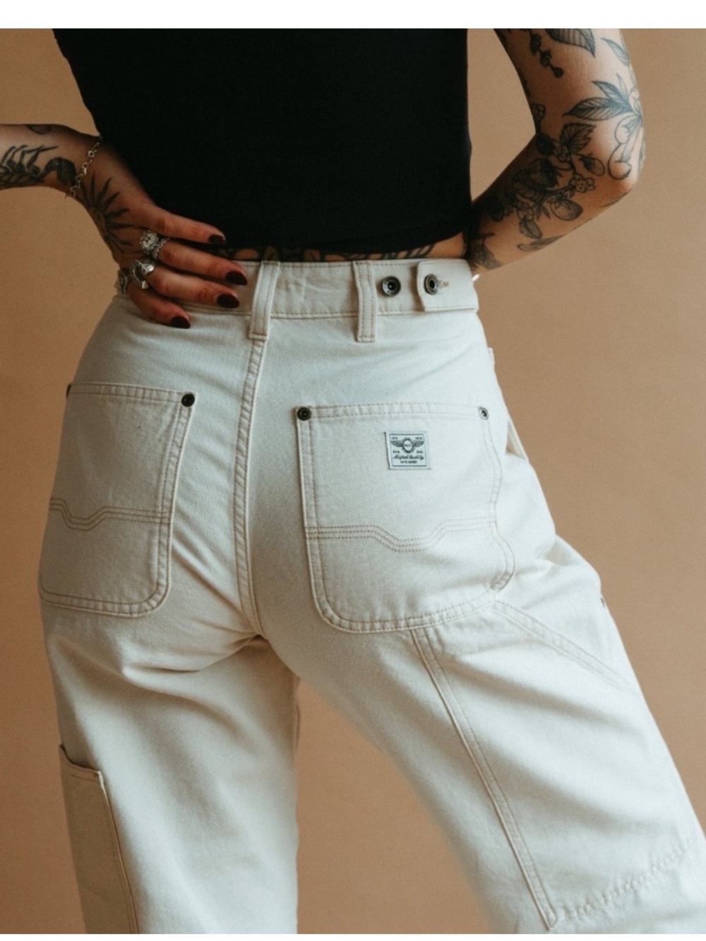 P&Co Ecru High-Waist Carpenter Jeans